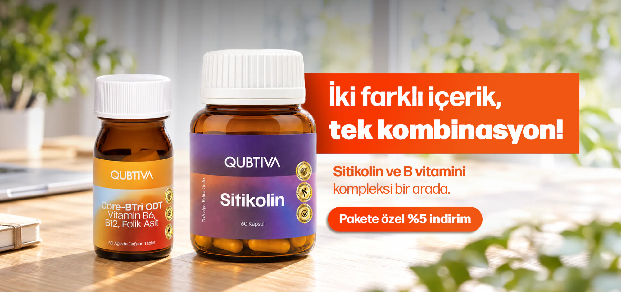 İki farklı içerik, tek kombinasyon: Sitikolin ve B vitamini kompleksi (Core-BTri ODT) bir arada. Pakete özel %5 indirim