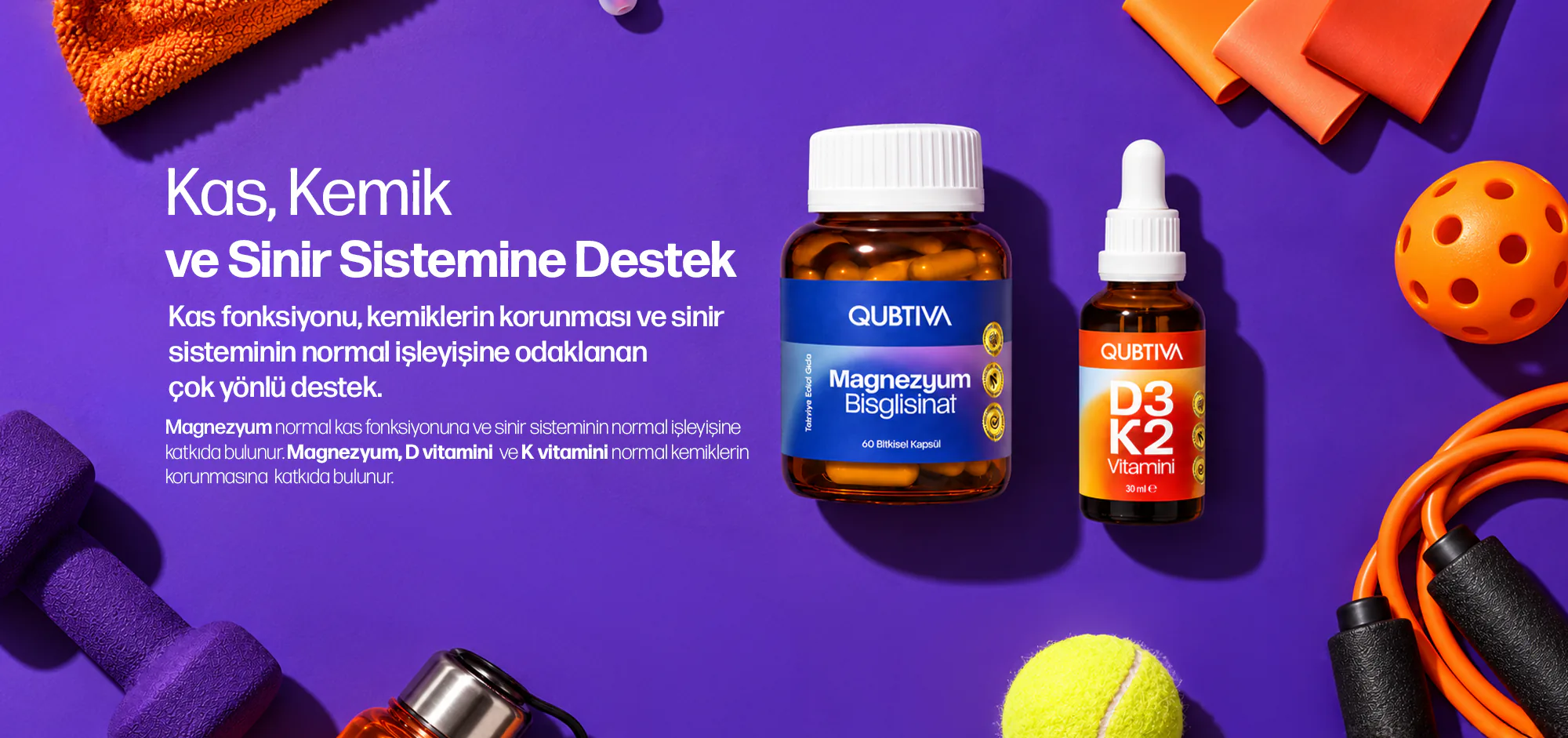 Kas, Kemik ve Uyku Rutini – Kas, kemik ve sinir sistemine destek: Magnezyum Bisglisinat ve D3K2 Vitamini
